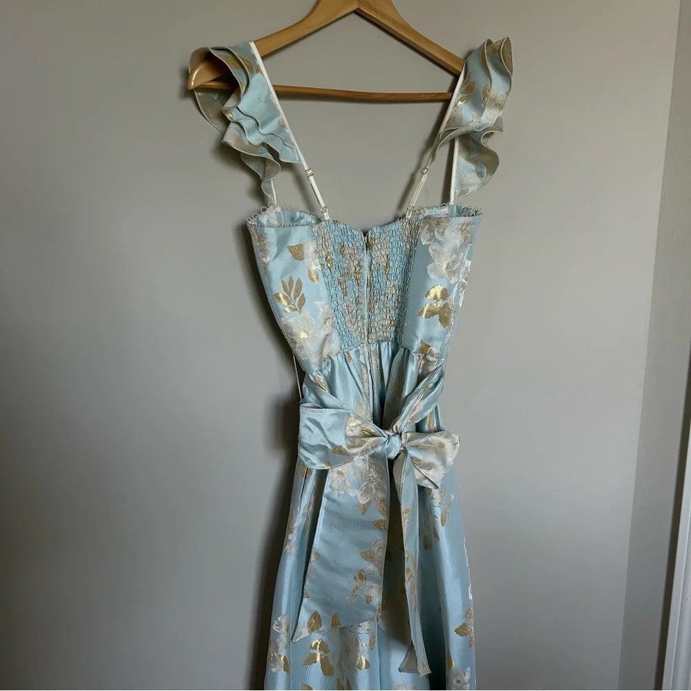 V. Chapman Sky Blue and Gold Floral Midi Dress - Picture 10 of 15